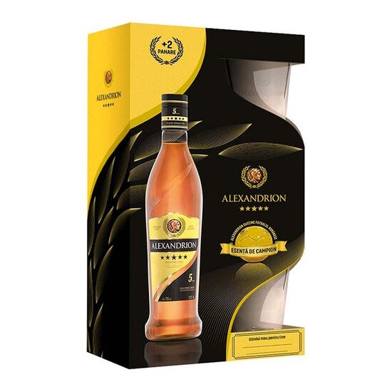 Set Cadou Coniac Alexandrion 5★ 700ml + 2 Pahare