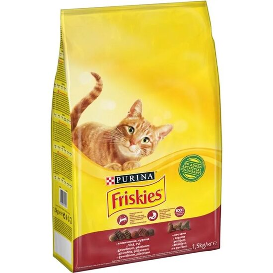 Hrană uscată pisici Friskies Adult (Vită, Pui & Legume) – nutriție completă 1.5 kg