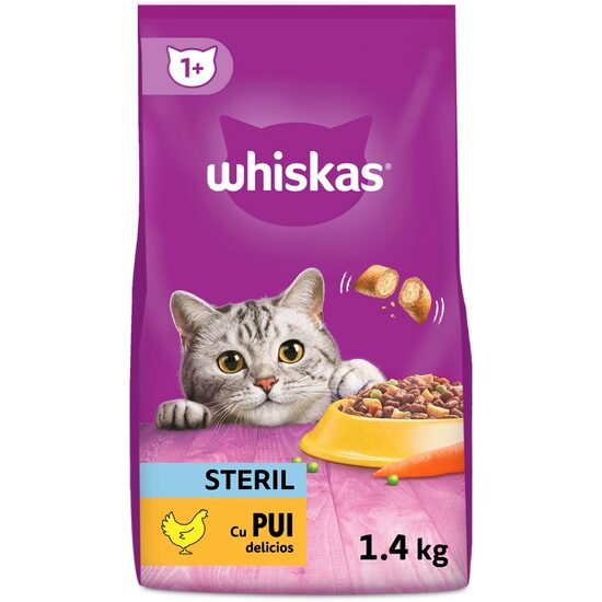 Hrană pisici Whiskas Sterile, Pui, 1.4 kg