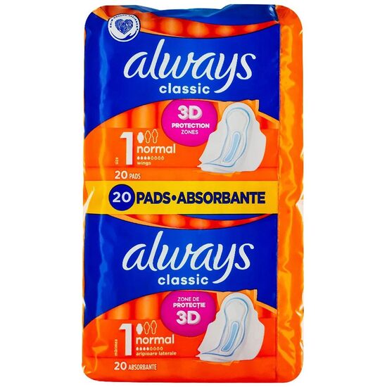 Absorbante Always Classic 3D, Pachet Duo, 20 bucăți
