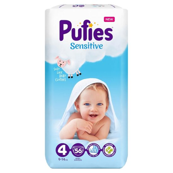 Scutece Pufies Sensitive Nr. 4 – 56 bucăți (7–18 kg)