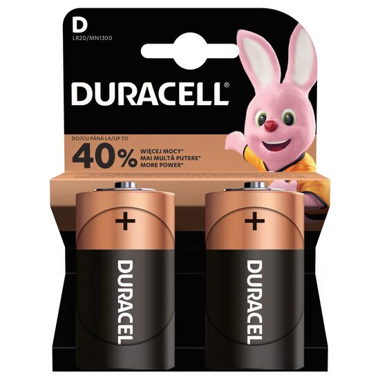 Baterii Duracell Basic D (R20), 1 ⁠.5 V, pachet 2 bucăți, alcaline