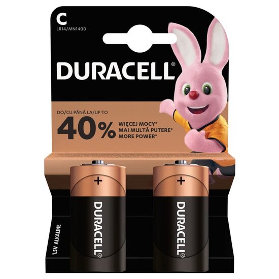 Baterii Duracell Basic C (R14), 1 ⁠.5 V, pachet 2 bucăți, alcaline