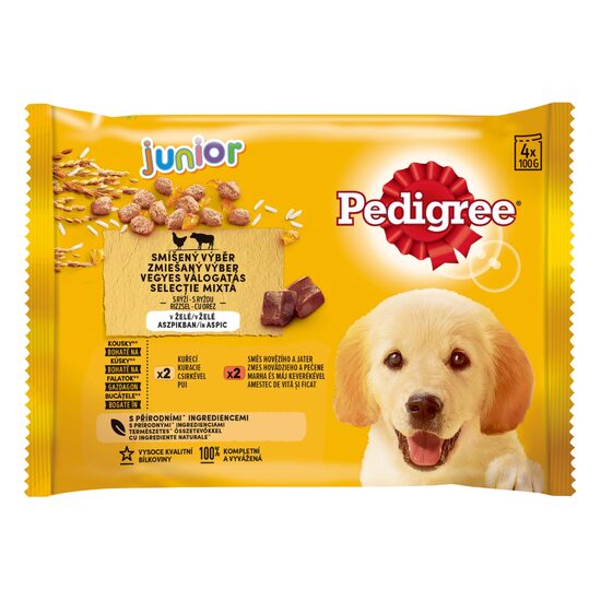 Hrană umedă Pedigree Plic Junior 4×100 g – pui & legume