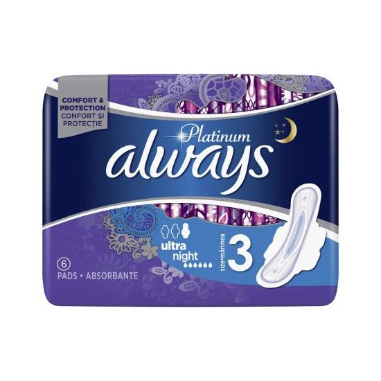 Absorbante Always Platinum Ultra Night, Mărimea 3, 6 bucăți