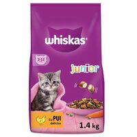 Hrană uscată pisici Whiskas Junior, aromă de Pui, 1.4 kg