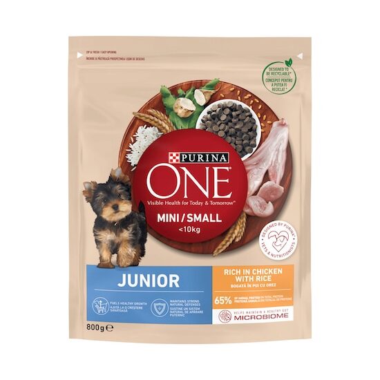 Hrană uscată câini One Mini Dog Junior, pui & orez, 800 g