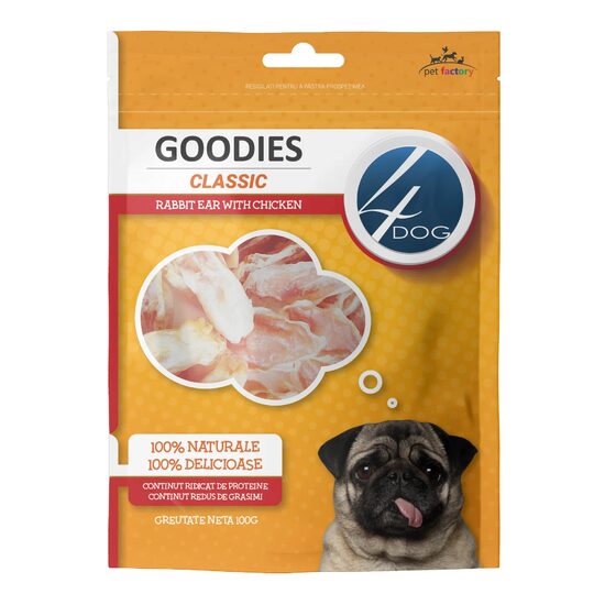 Recompense câini Goodies Classic Rabbit Ear with Chicken, 100g