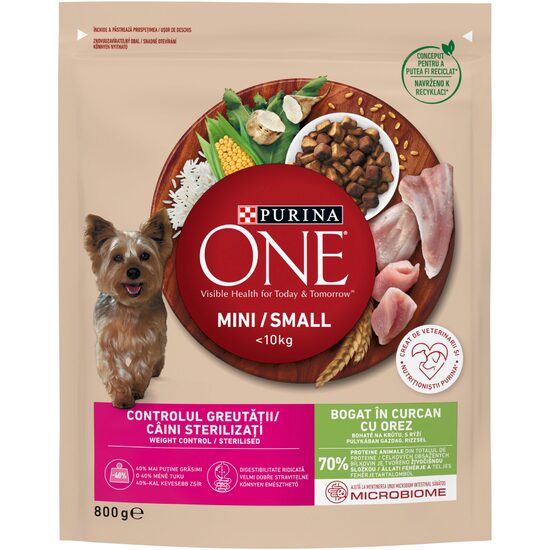 Hrană uscată câini One Mini Dog, curcan & orez, 800 g
