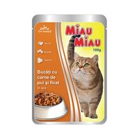 Hrană umedă pisici Miau Miau Pui & Ficat în sos, 100g