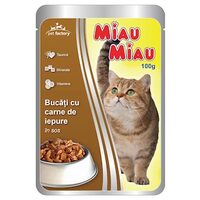 Hrană umedă pisici Miau Miau Iepure în sos, 100g