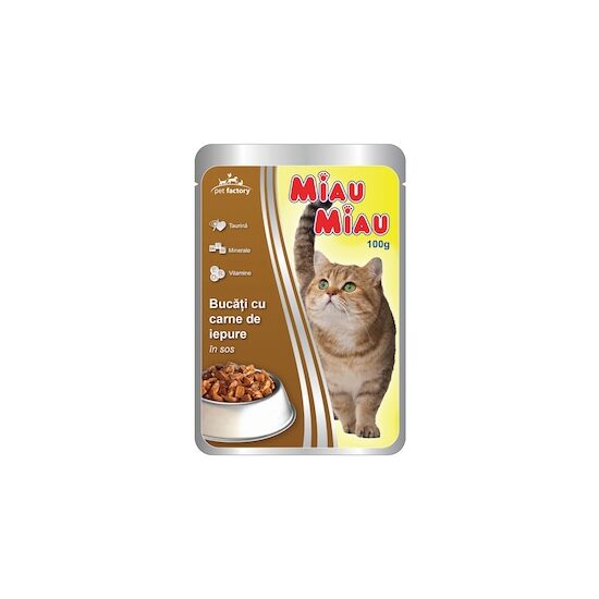 Hrană umedă pisici Miau Miau Iepure în sos, 100g