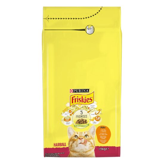 Hrană uscată pisici Friskies Hairball, pui & legume, 1,5 kg