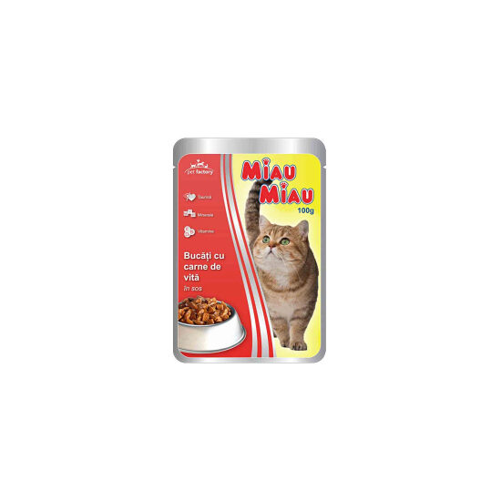 Hrană umedă pisici Miau Miau Vită în sos, 100g