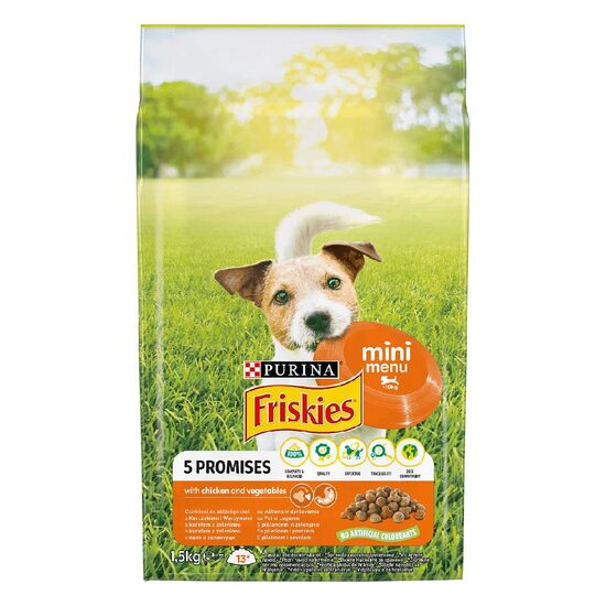 Hrană uscată câini Friskies Mini Menu, pui & legume, 1,5 kg