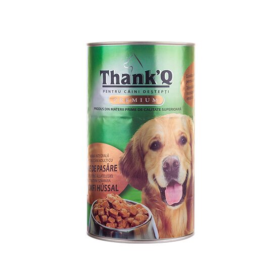 Hrană umedă câini ThankQ Premium, Pasăre, conservă, 1240g