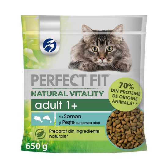 Hrană uscată pisici Perfect Fit Vitality, somon, 650 g