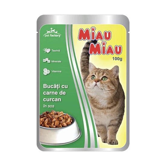 Hrană umedă pisici Miau Miau Curcan în sos, 100g