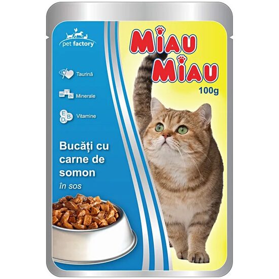 Hrană umedă pisici Miau Miau Somon în sos, 100g