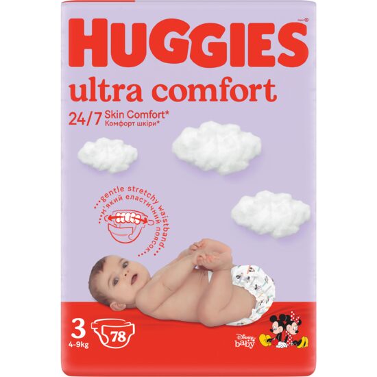 Scutece Huggies Ultra Comfort Mega, mărimea 3 (5–9 kg), 78 buc