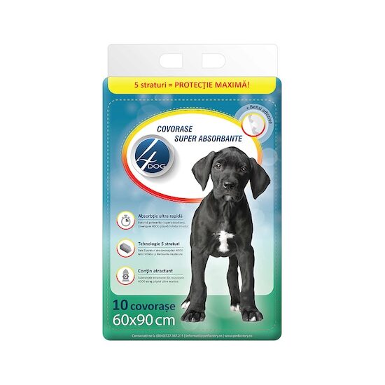 Covorașe Absorbante pentru Câini 4Dog, 60x90cm, Set 10 bucăți
