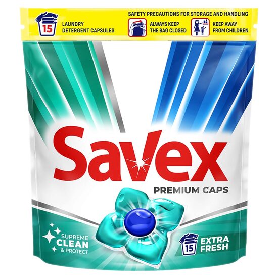 Capsule detergent rufe Savex Extra Fresh, 15 buc