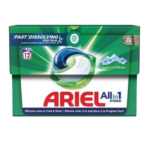 Capsule detergent pentru rufe Ariel All-in-1 Pods Mountain Spring, 12 bucăți x 20.5 g