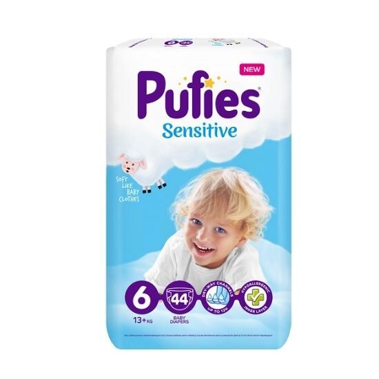 Scutece Pufies Extra Large Sensitive, nr. 6, 44 buc