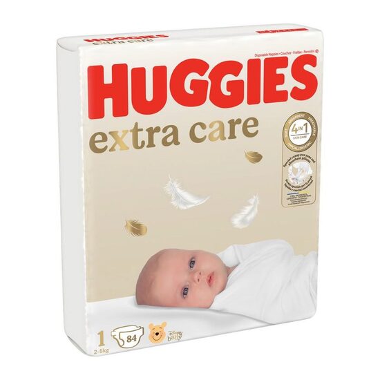 Scutece Huggies Extra Care Mega, mărimea 1 (2-5 kg), 84 bucăți