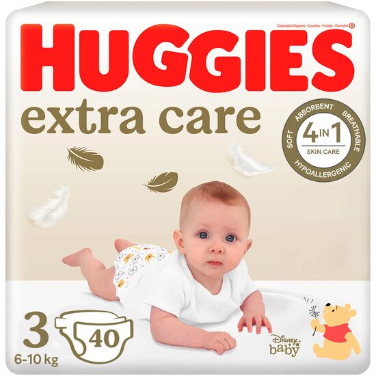 Scutece Huggies Extra Care Jumbo, mărimea 3 (4-9 kg), 40 bucăți