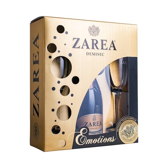 Cutie cadou Zarea Emotions, demisec, 0,75 L + 2 pahare