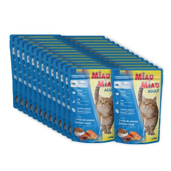 24 x Hrană umedă Miau Miau, Somon în sos, 100 g