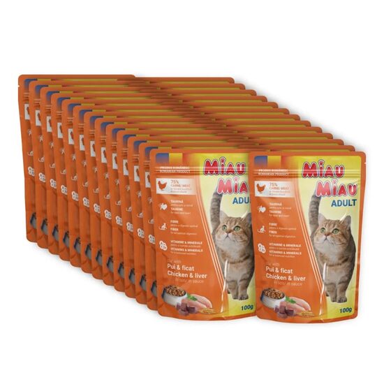 24 x Hrană umedă Miau Miau cu pui, 100 g