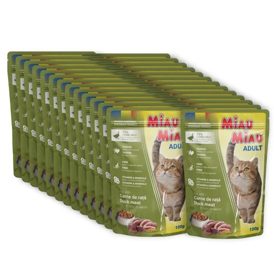24 x Hrană umedă Miau Miau cu rață, 100 g