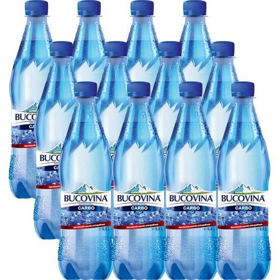 12 x Apă minerală carbogazoasă Bucovina, 0.5 L
