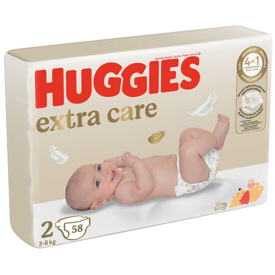 Scutece Huggies Extra Care Nr.2, 58 bucăți, 3–6 kg