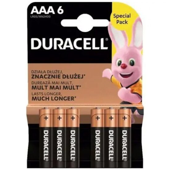 Baterii Duracell Basic AAA, 1 ⁠.5 V, pachet 6 bucăți (4 + 2), alcaline