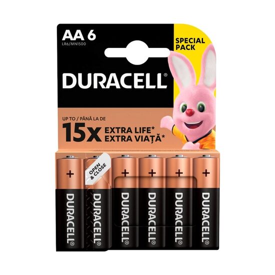 Baterii Duracell Basic AA, 1 ⁠.5 V, pachet 6 bucăți (4 + 2), alcaline