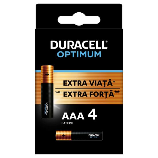 Baterii Duracell Optimum AAA, 1 ⁠.5 V, pachet 4 bucăți, alcaline