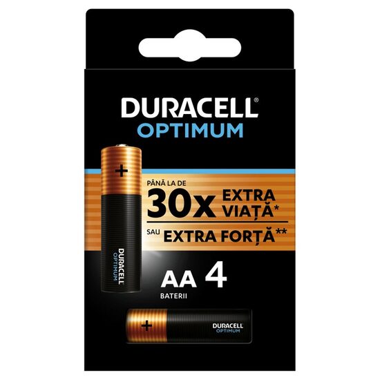 Baterii Duracell Optimum AA, 1 ⁠.5 V, pachet 4 bucăți, alcaline