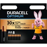 Baterii Duracell Optimum AA, 1 ⁠.5 V, pachet 8 bucăți, alcaline