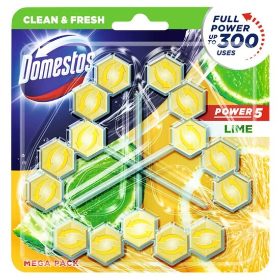 Odorizant toaletă Domestos Power 5, Lime, 3 x 55g