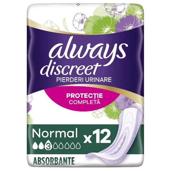 Absorbante Always pentru Incontinență, Normal Nr.3, 12 bucăți/set