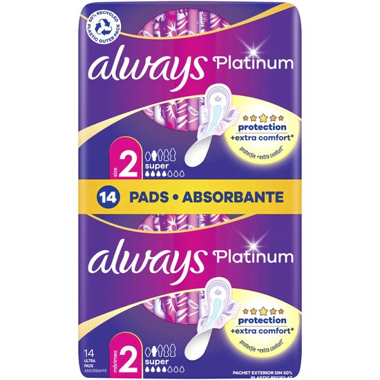 Absorbante Always Platinum Super, Pachet Duo, Mărimea 2, 14 bucăți