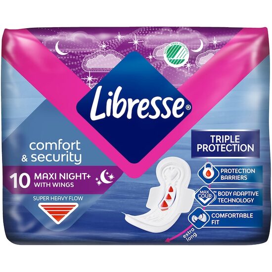 Absorbante Libresse Maxi Goodnight, 10 bucăți/set