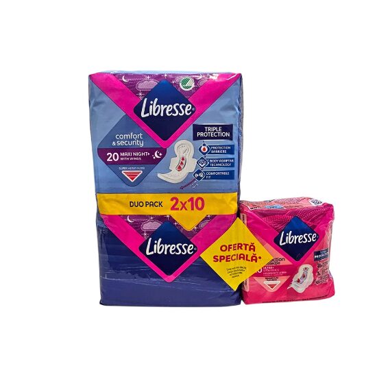 Pachet Libresse Maxi Goodnight 20 buc + Ultra Normal 10 buc