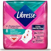 Absorbante Libresse Ultra Long cu Aripioare, 8 bucăți/set
