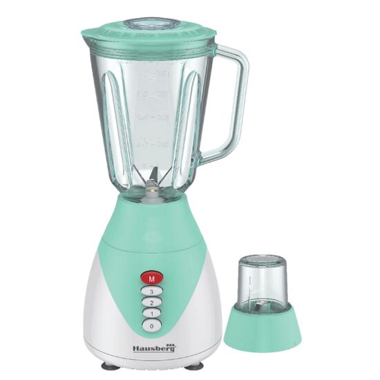 Blender 2 in 1 cu bol de sticla Hausberg HB-7761BL lama din otel inoxidabil, capacitate 1,5L